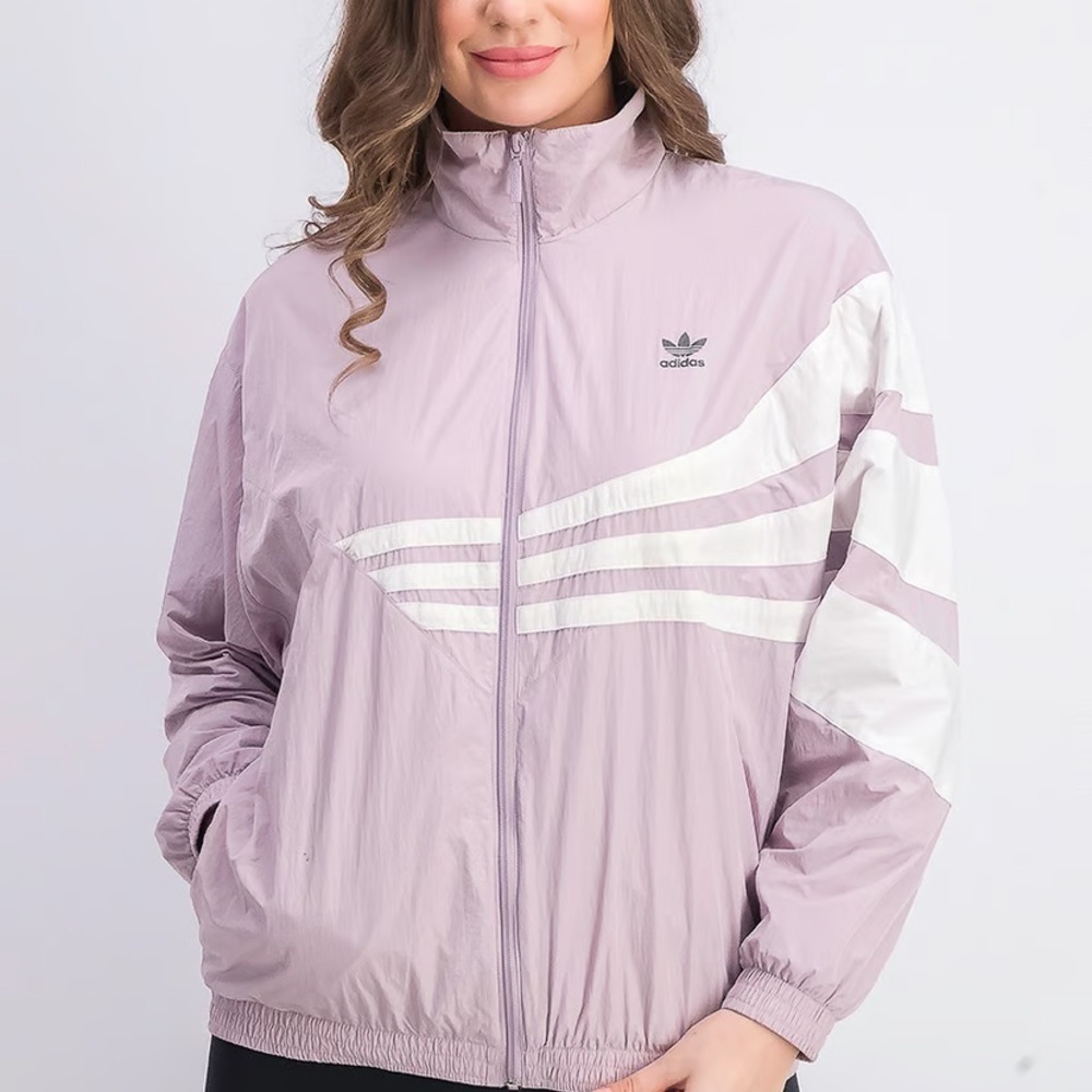 Adidas Purple Bomber Jacket with V-Stripe Design